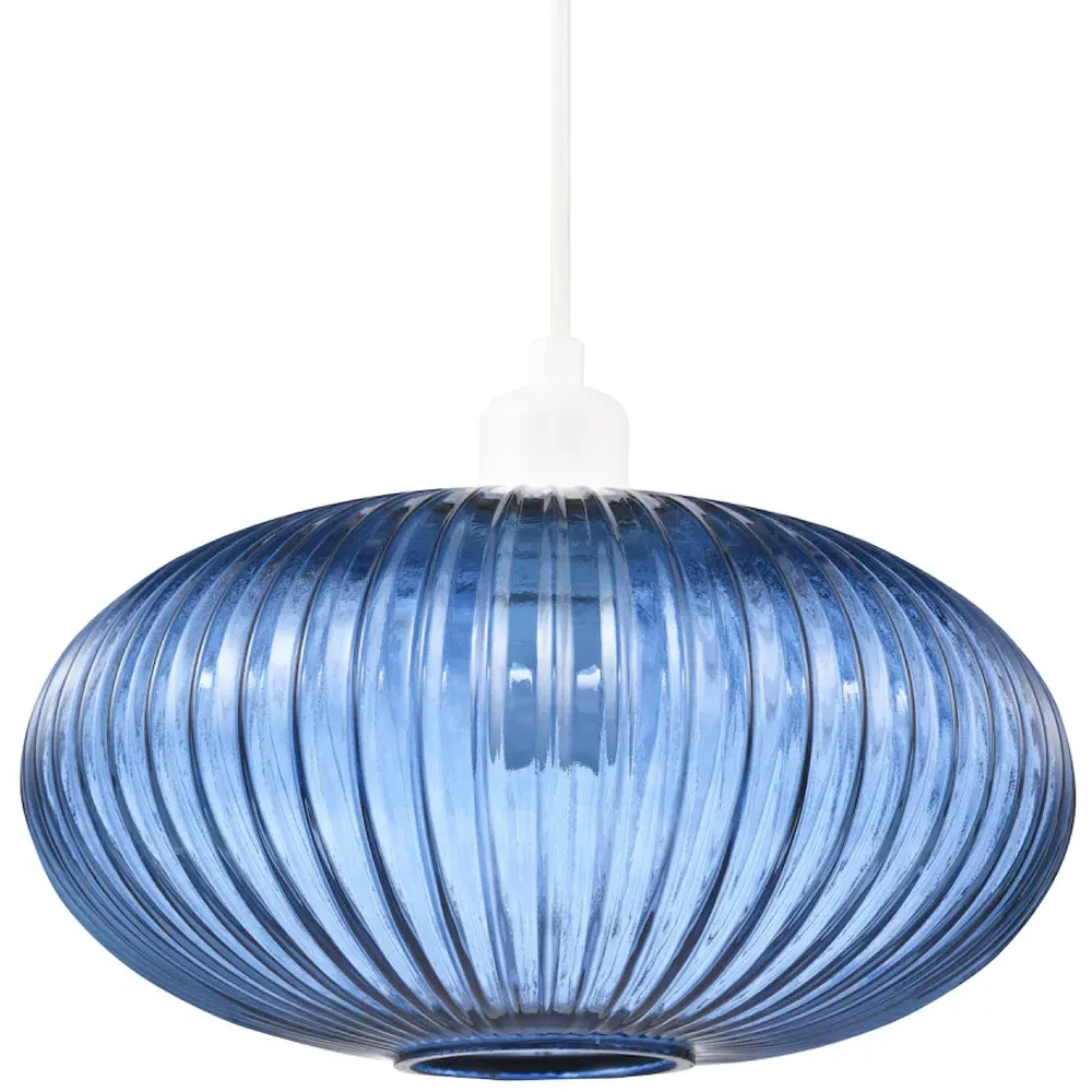 Oval Pendant Shade with Line Ribbed - Blue, Glass image