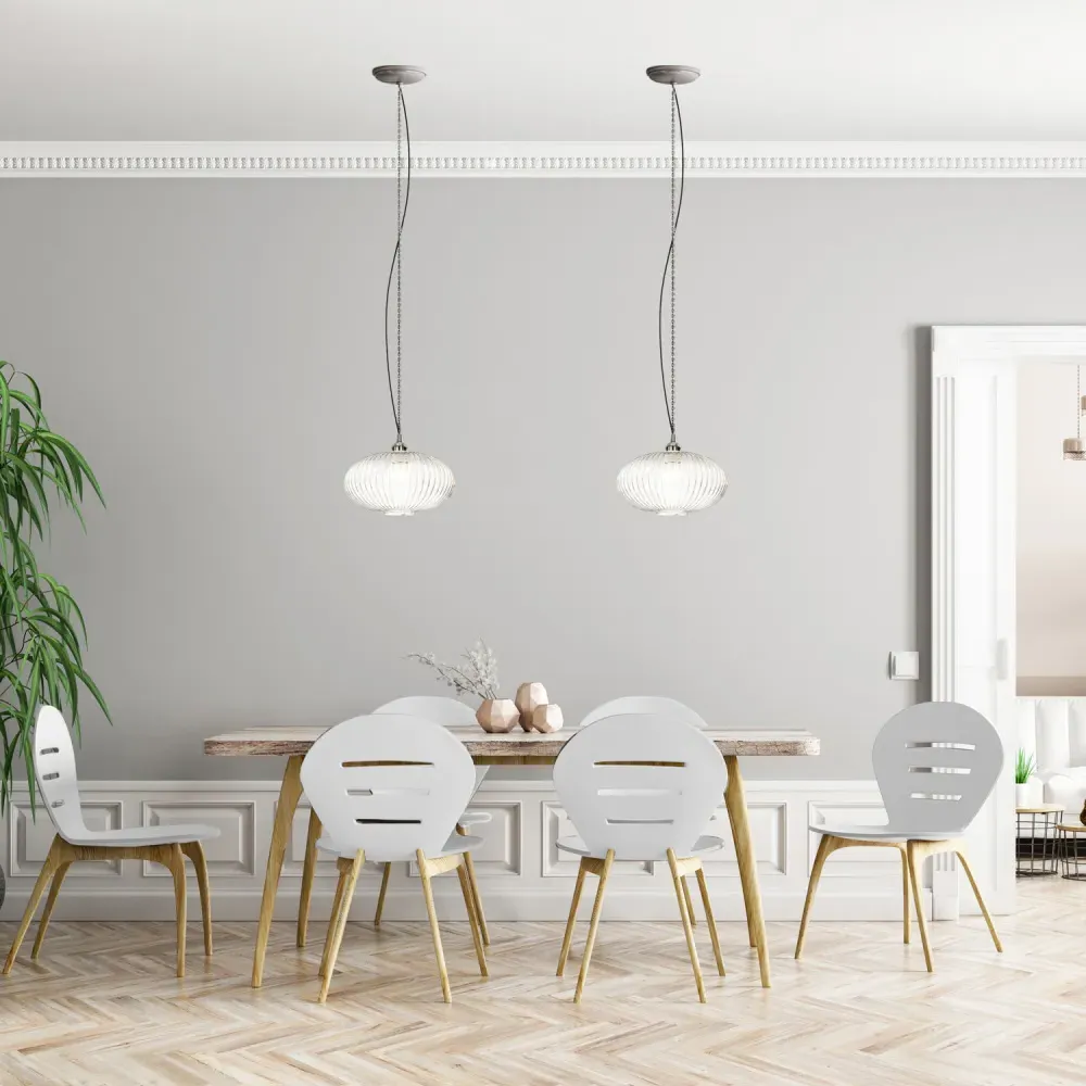 Oval Pendant Shade with Line Ribbed - Clear, Glass