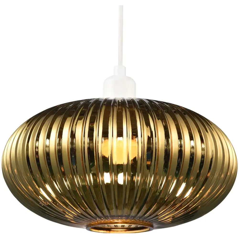 Oval Pendant Shade with Line Ribbed - Gold, Glass