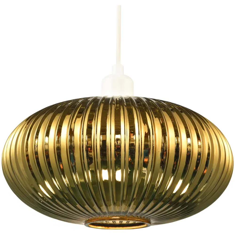 Oval Pendant Shade with Line Ribbed - Gold, Glass