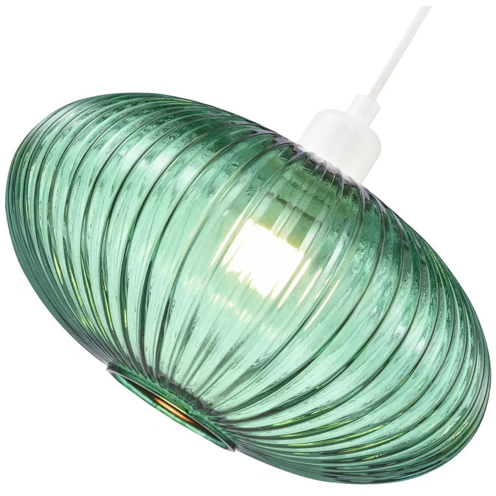Oval Pendant Shade with Line Ribbed - Green, Glass