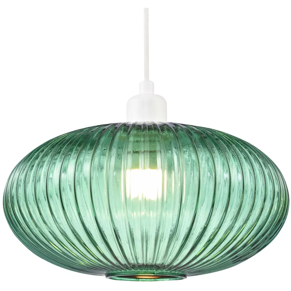 Oval Pendant Shade with Line Ribbed - Green, Glass
