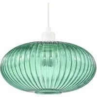 Oval Pendant Shade with Line Ribbed - Green, Glass