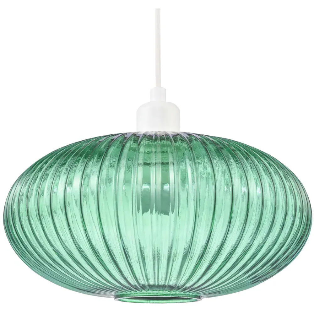 Oval Pendant Shade with Line Ribbed - Green, Glass