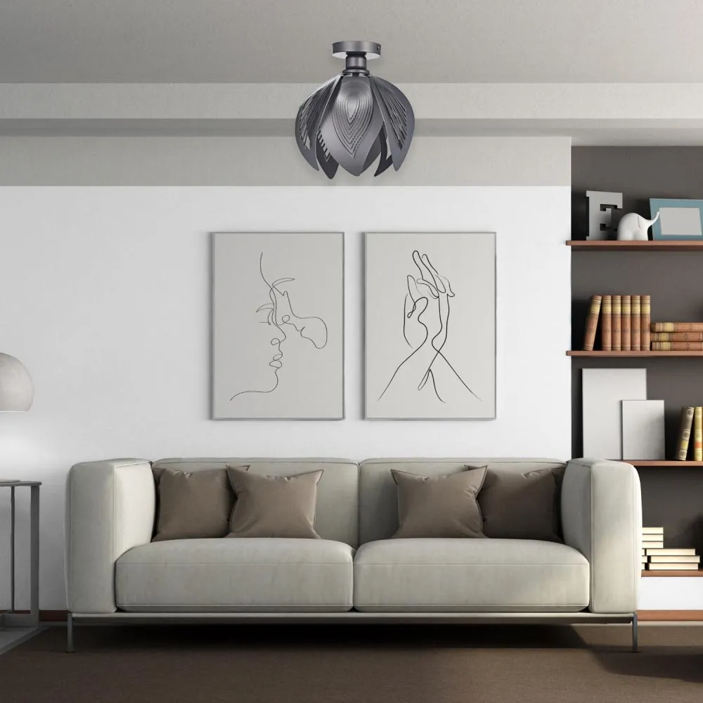 Pearl Grey Semi Flush Ceiling Light with Large Leaves