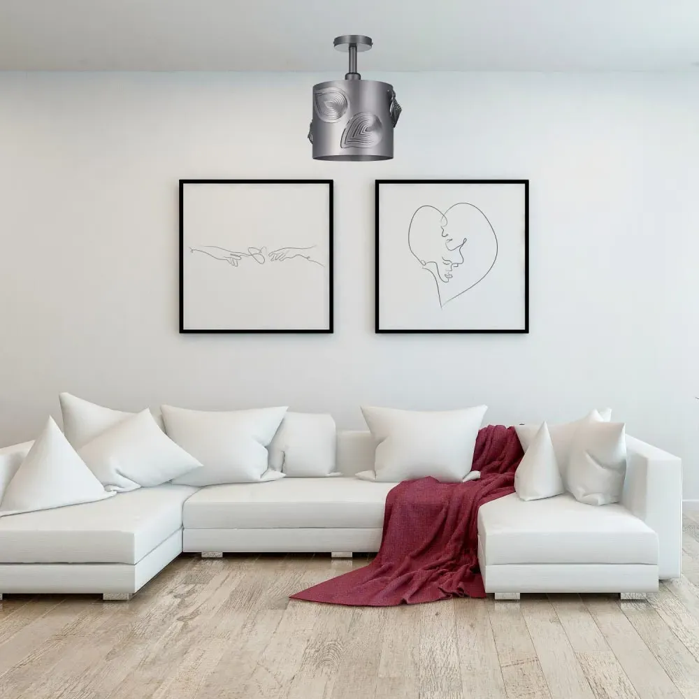 Pearl Grey Semi Flush Ceiling Light with Laser Cut Leaves