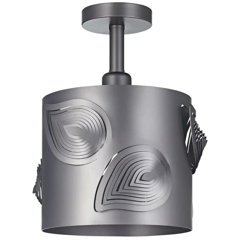 Pearl Grey Semi Flush Ceiling Light with Laser Cut Leaves