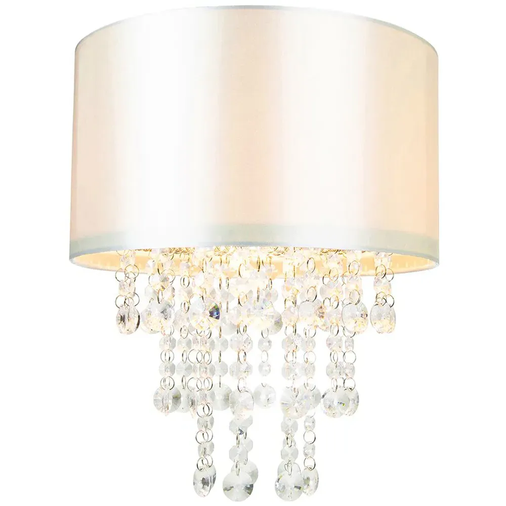 Pendant Light Shade with Crystal Droplets - Cream, Satin