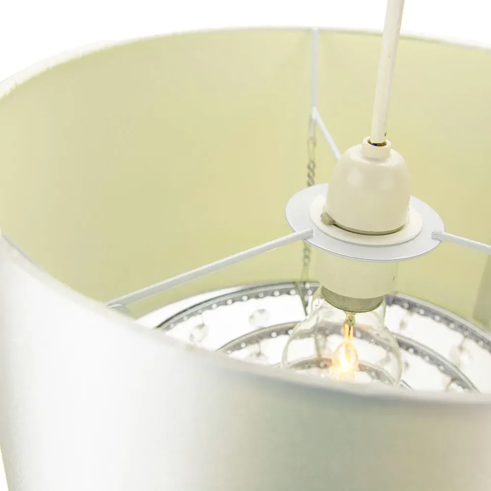 Pendant Light Shade with Crystal Droplets - Cream, Satin