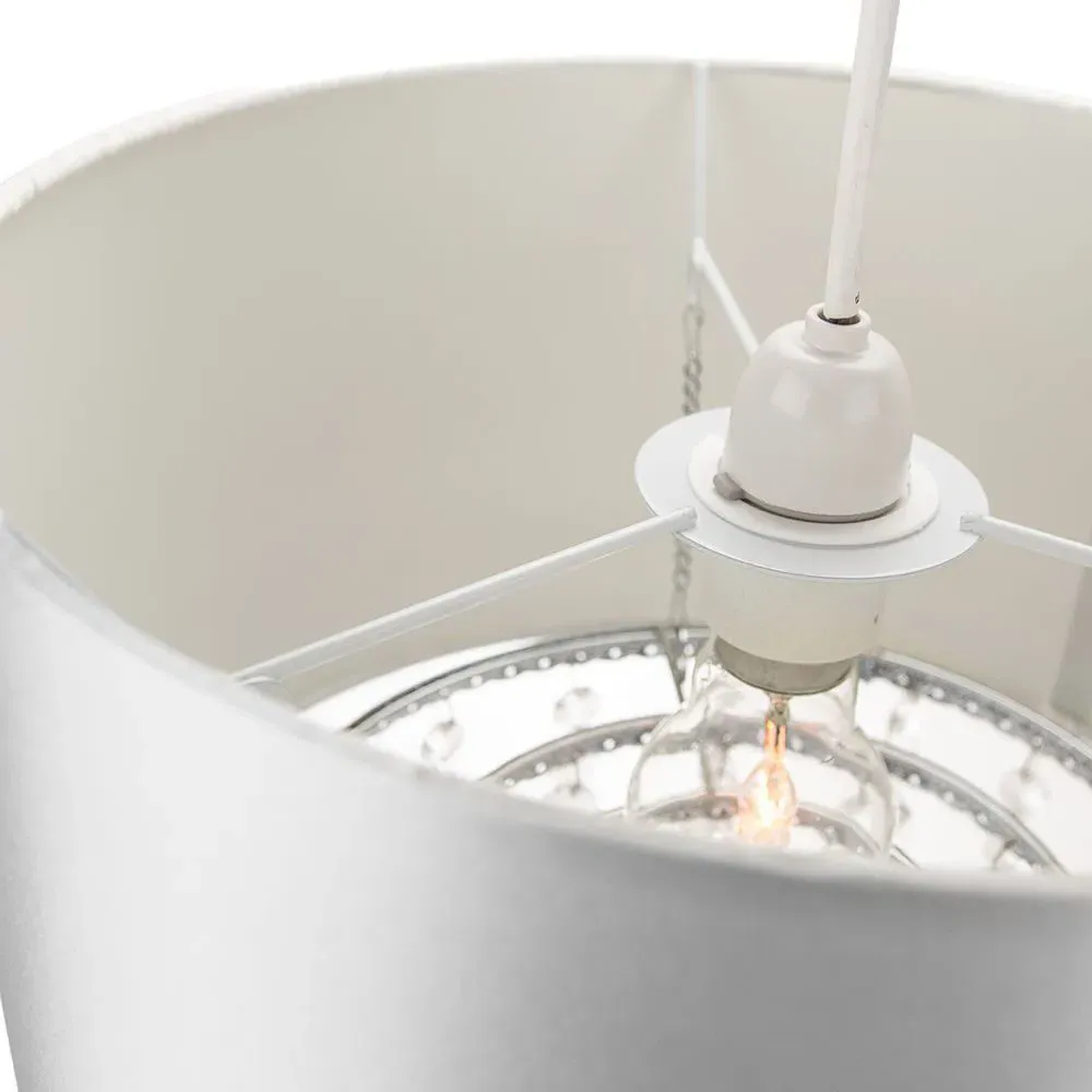 Pendant Light Shade with Crystal Droplets - Grey, Satin