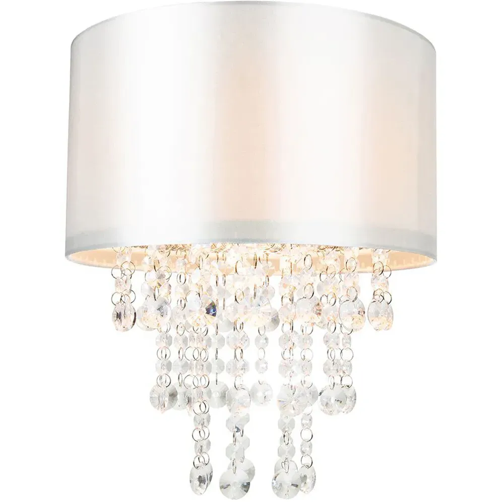 Pendant Light Shade with Crystal Droplets - Grey, Satin