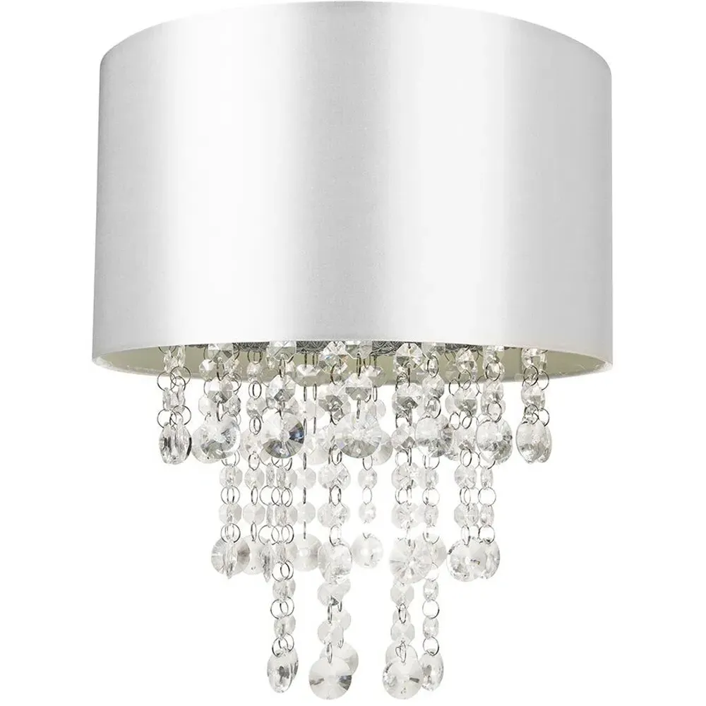 Pendant Light Shade with Crystal Droplets - Grey, Satin