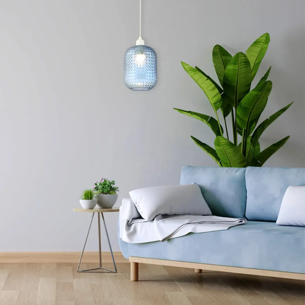 Rectangular Dimpled Glass Pendant Shade - Navy Blue