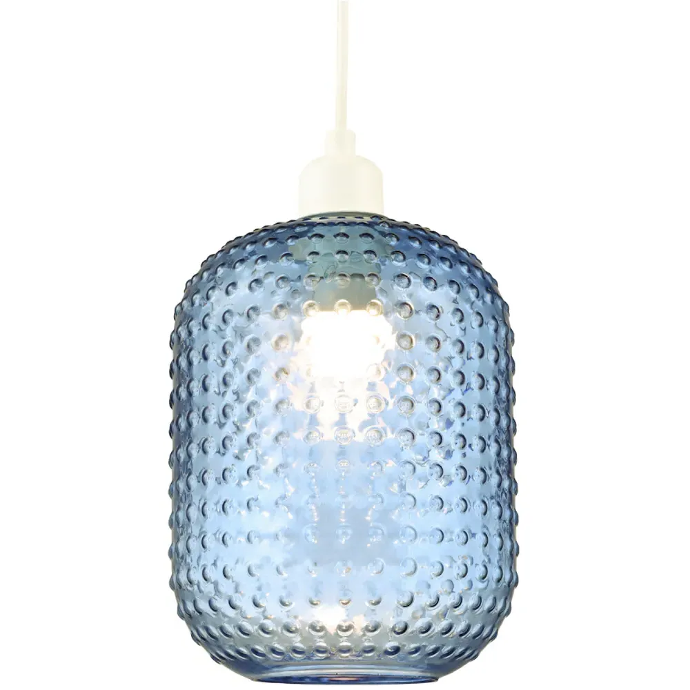 Rectangular Dimpled Glass Pendant Shade - Navy Blue