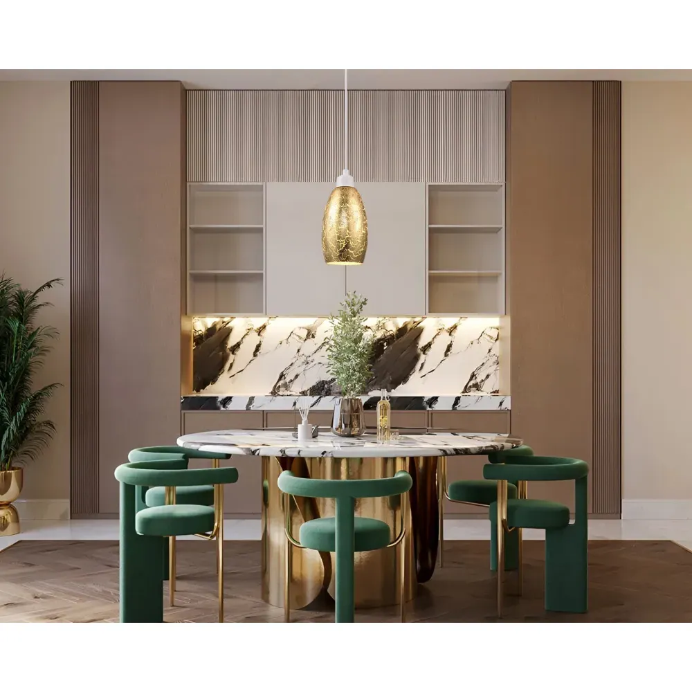 Rectangular Pendant Shade with Foil Print - Gold, Glass