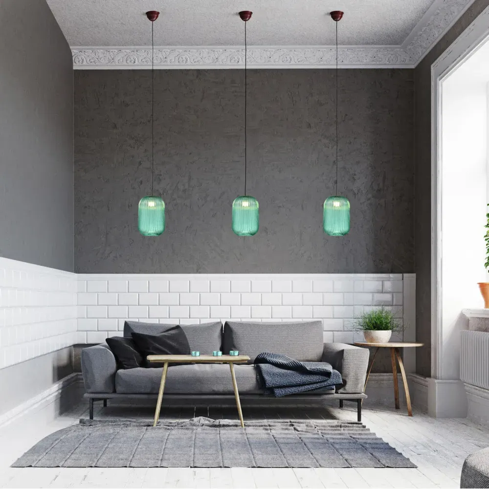 Ribbed Glass Pendant Shade - Green