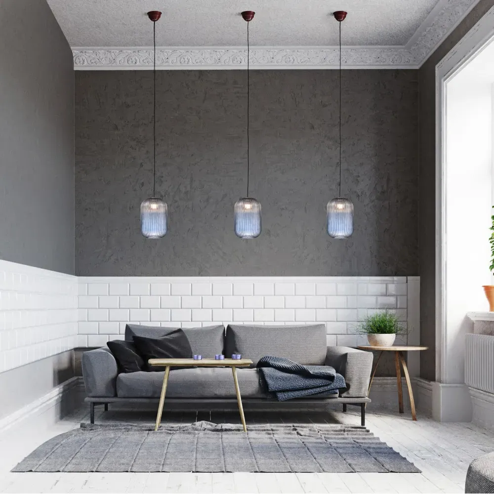 Ribbed Glass Pendant Shade - Navy Blue