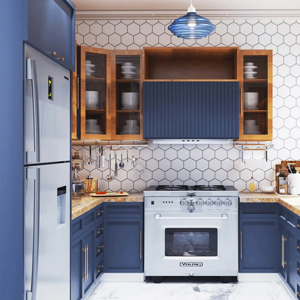 Ribbed Honeycomb Glass Pendant Light Shade - Blue