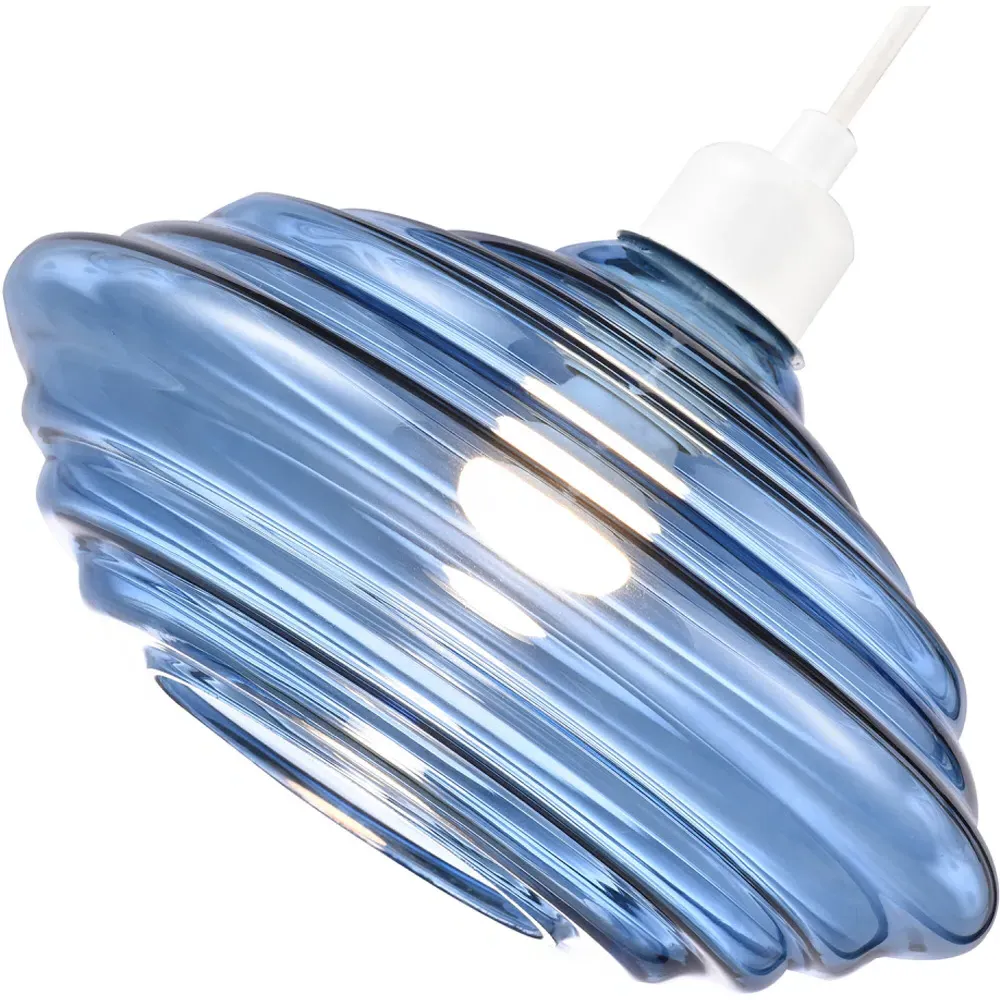 Ribbed Honeycomb Glass Pendant Light Shade - Blue