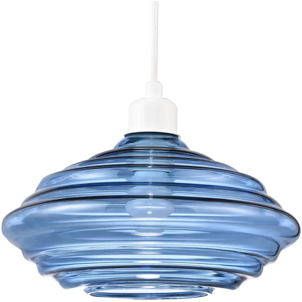 Ribbed Honeycomb Glass Pendant Light Shade - Blue image