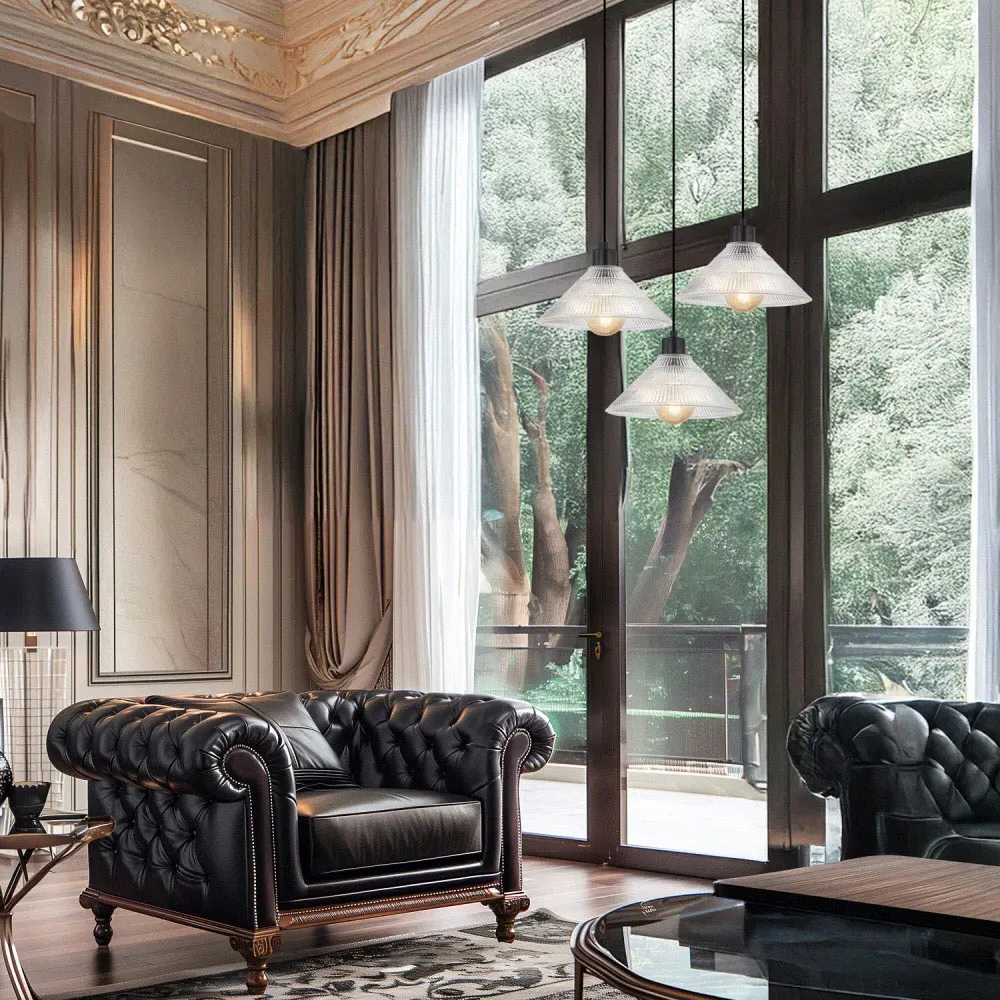 Ridged Cone Glass Pendant Shade - Clear