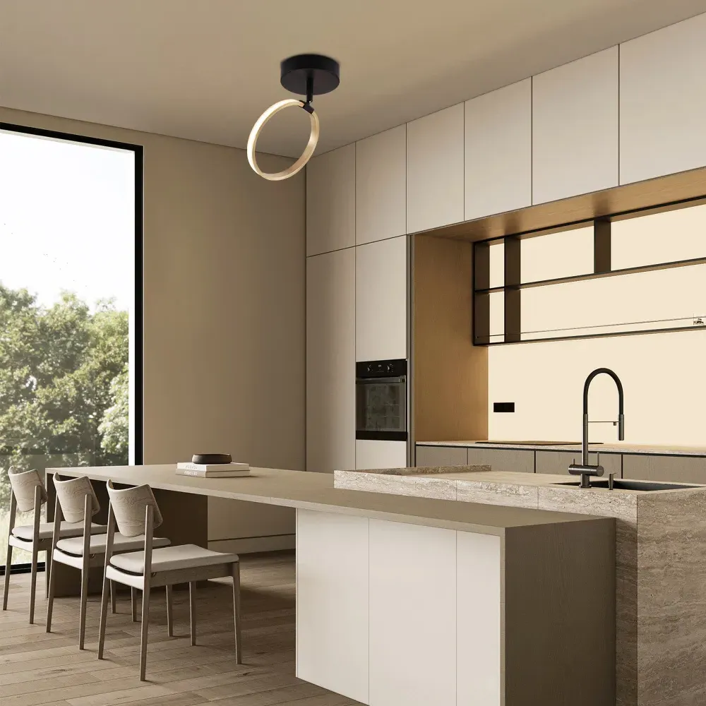 Ring LED Ceiling Light with Matte Black Base - Gold