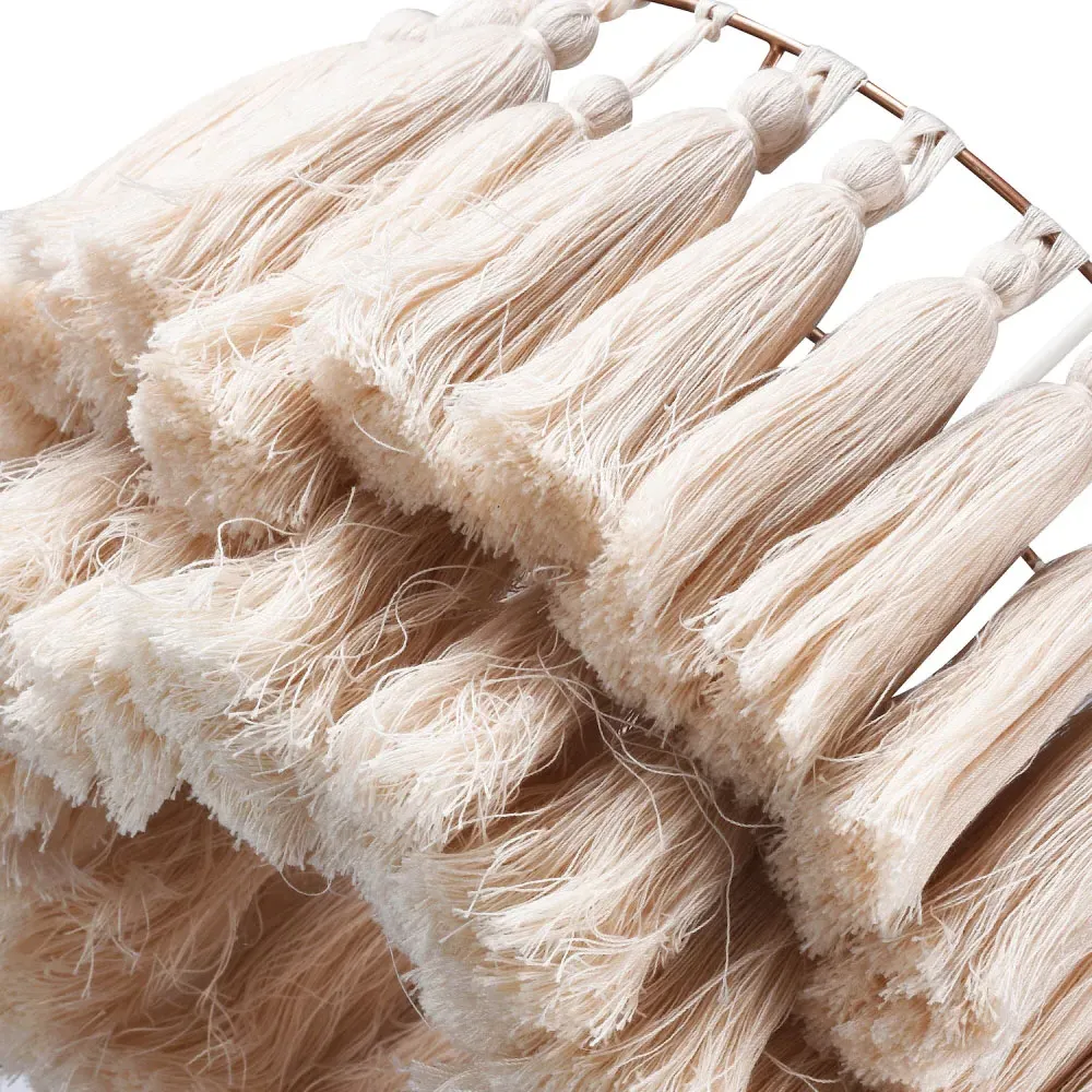 Rose Gold Frame Double Tier Cotton Tassels Pendant Shade - Grey