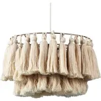Rose Gold Frame Double Tier Cotton Tassels Pendant Shade - Grey