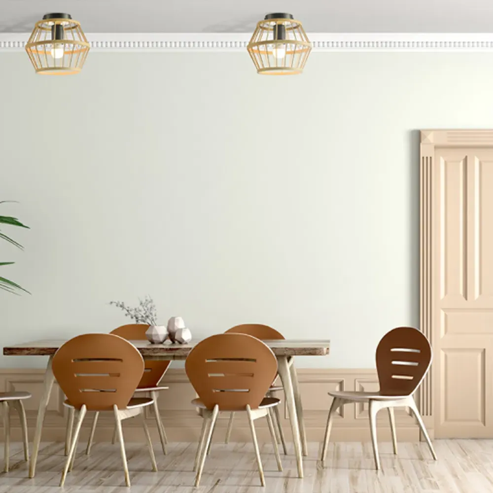 Round Ceiling Light - Black, Bamboo