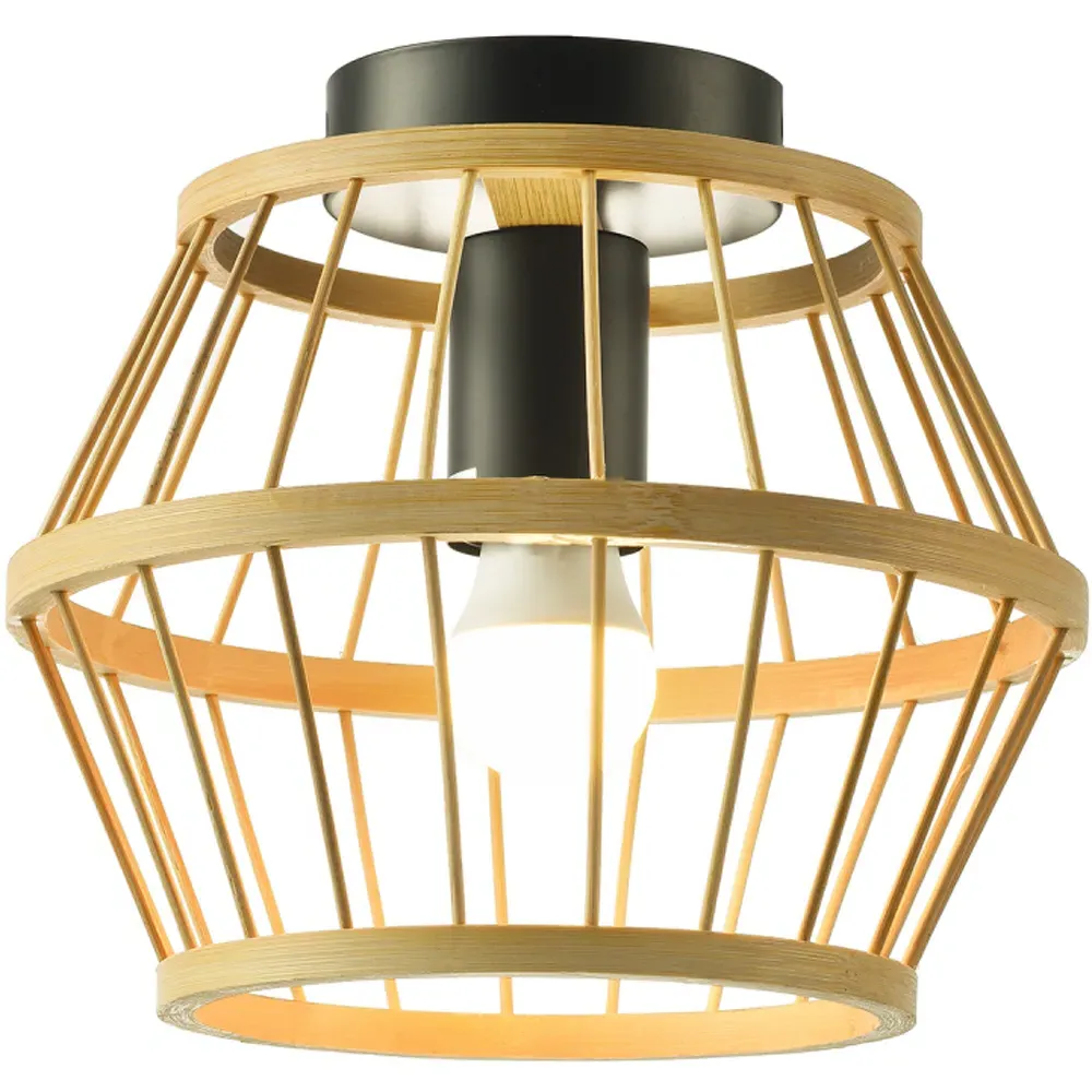 Round Ceiling Light - Black, Bamboo