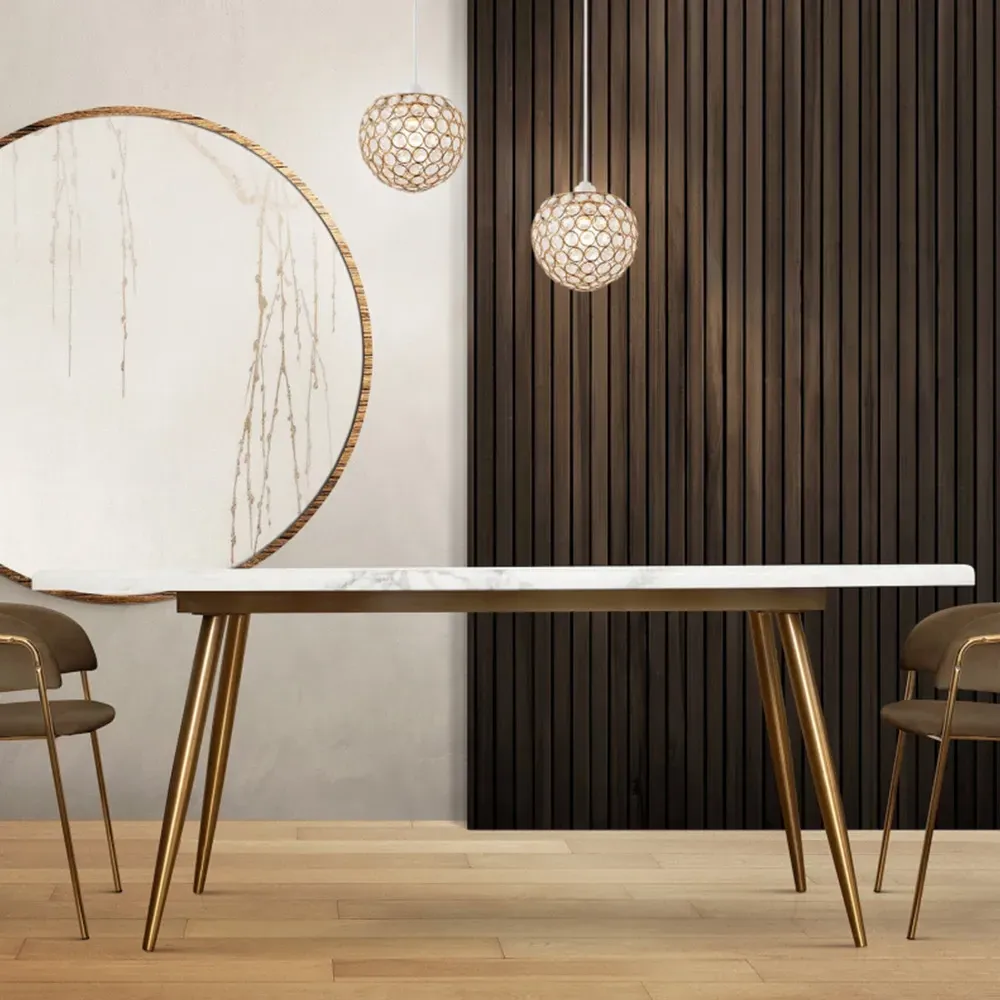 Round Globe Pendant Shade with Acrylic Beads - Gold