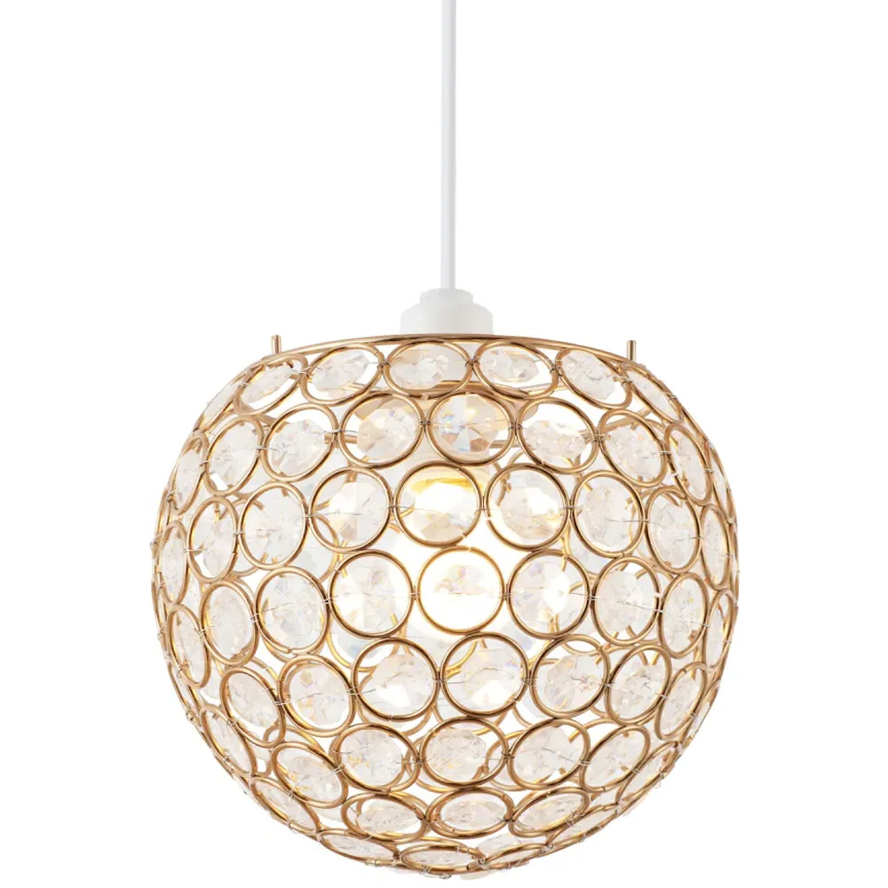 Round Globe Pendant Shade with Acrylic Beads - Gold