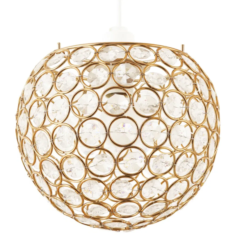 Round Globe Pendant Shade with Acrylic Beads - Gold