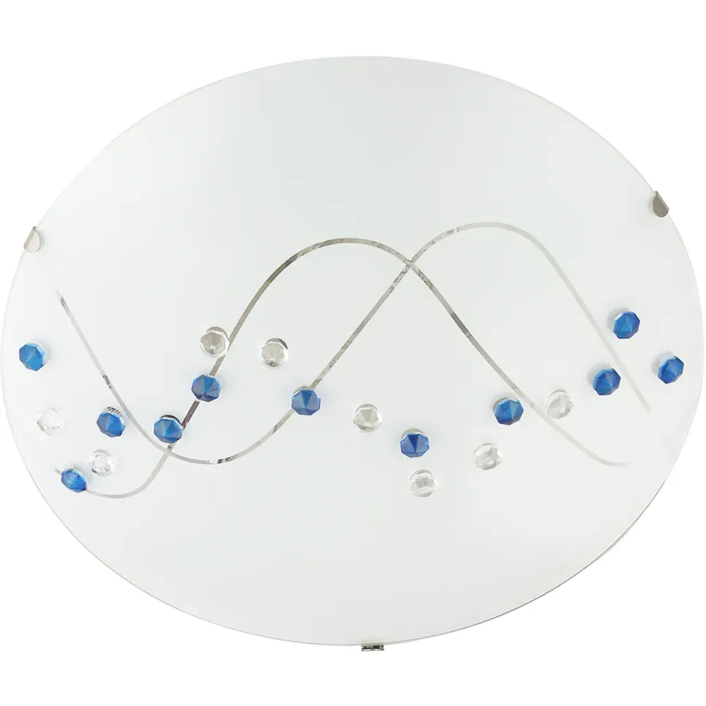 Round Opal Glass Ceiling Light with Blue Crystal Buttons - Blue