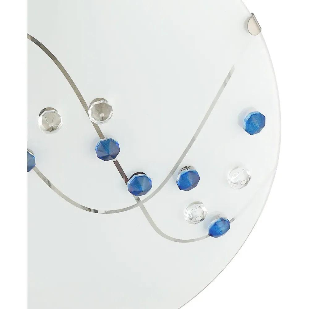 Round Opal Glass Ceiling Light with Blue Crystal Buttons - Blue