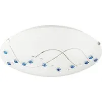 Round Opal Glass Ceiling Light with Blue Crystal Buttons - Blue