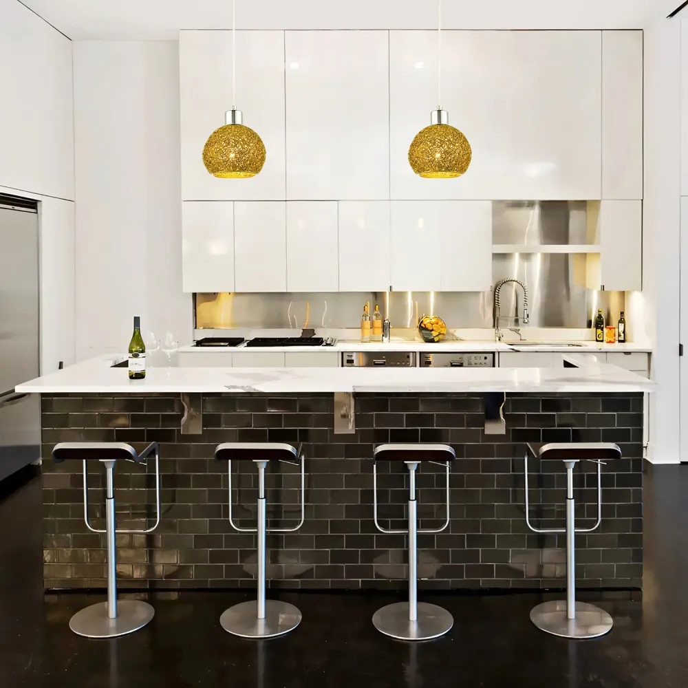 Round Twisted Wire Mesh Lamp Shade - Gold, Metal