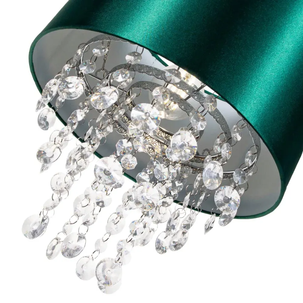 Satin Fabric Pendant Shade with Acrylic Droplets - Green