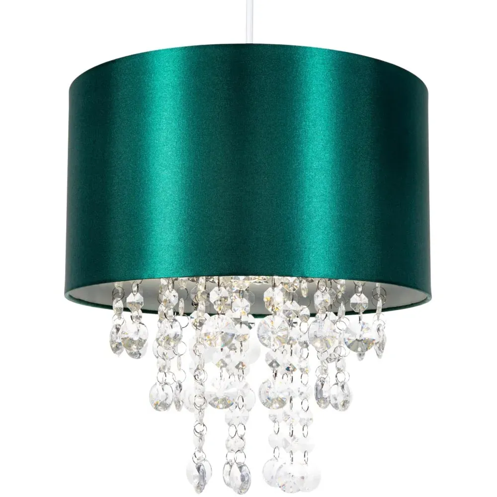 Satin Fabric Pendant Shade with Acrylic Droplets - Green