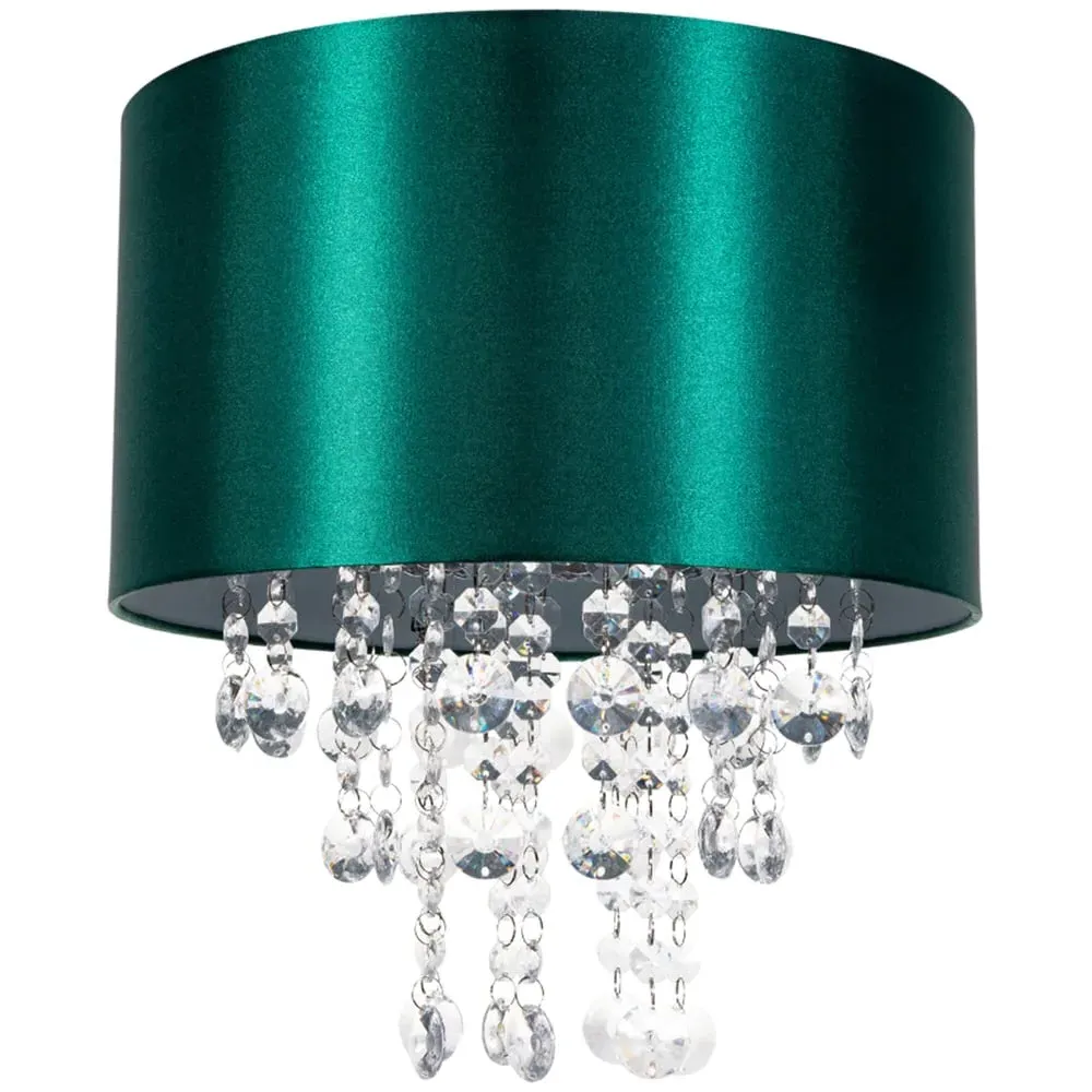 Satin Fabric Pendant Shade with Acrylic Droplets - Green image