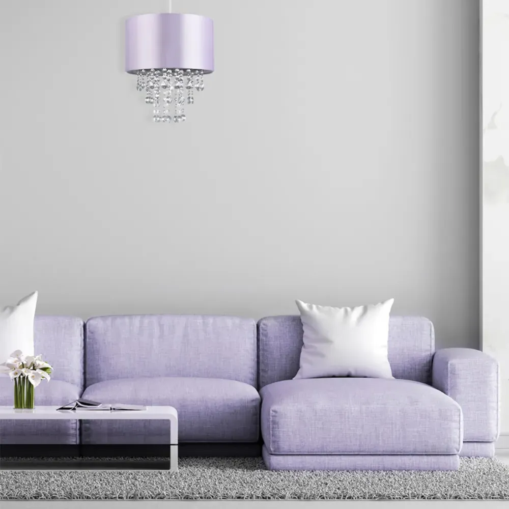 Satin Fabric Pendant Shade with Acrylic Droplets - Lilac