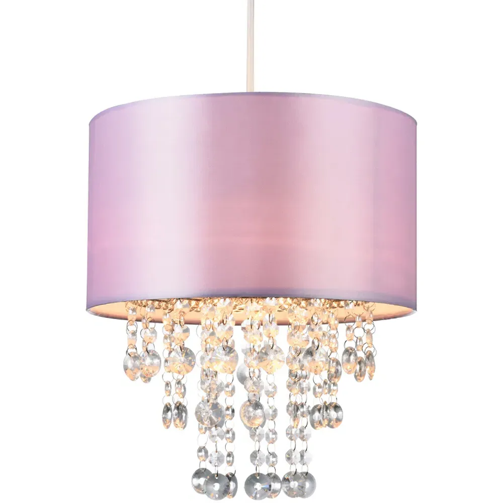 Satin Fabric Pendant Shade with Acrylic Droplets - Lilac
