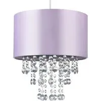 Satin Fabric Pendant Shade with Acrylic Droplets - Lilac