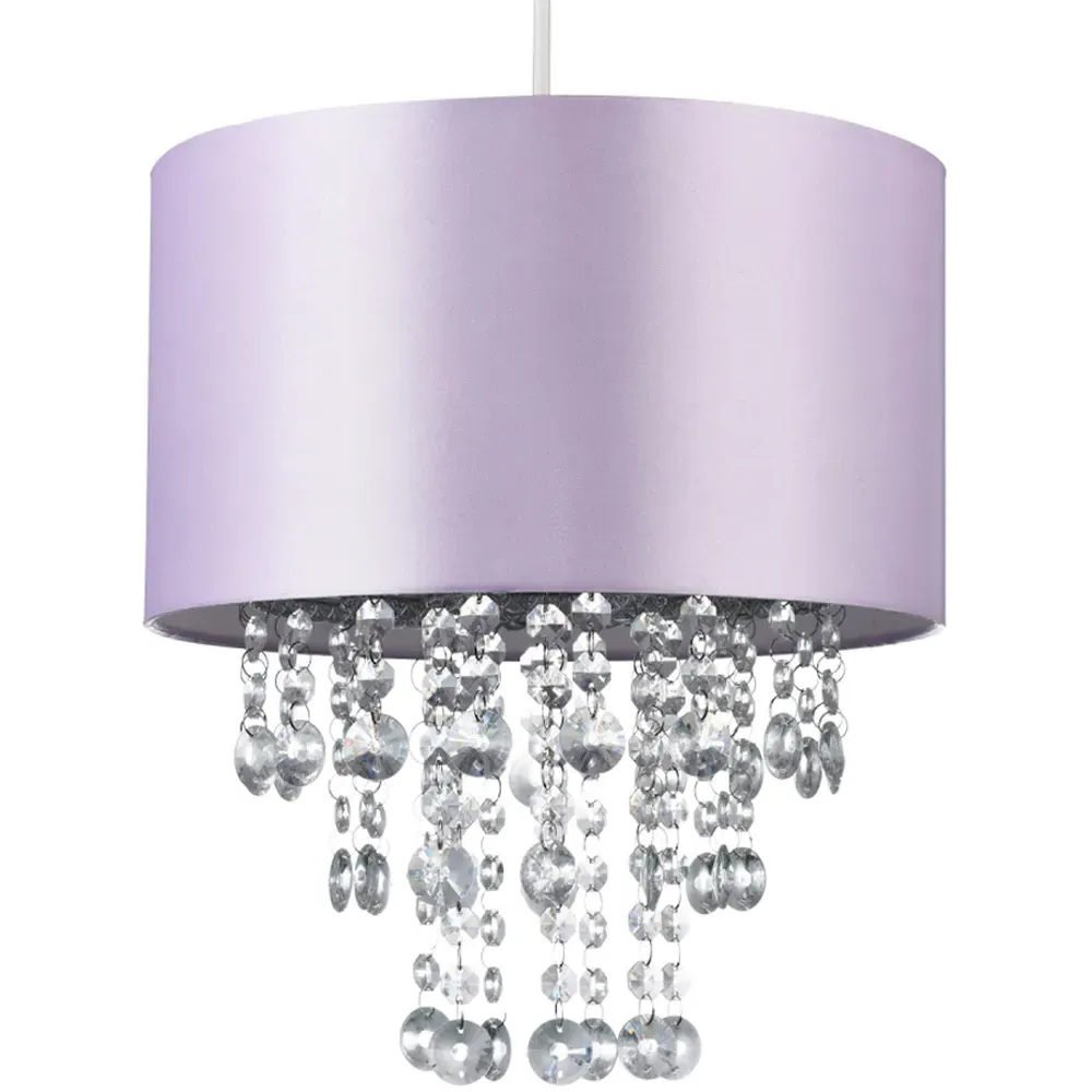 Satin Fabric Pendant Shade with Acrylic Droplets - Lilac
