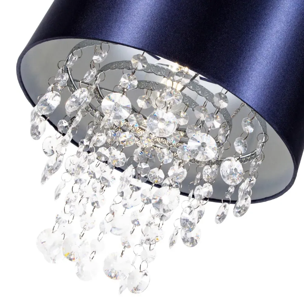 Satin Fabric Pendant Shade with Acrylic Droplets - Navy Blue