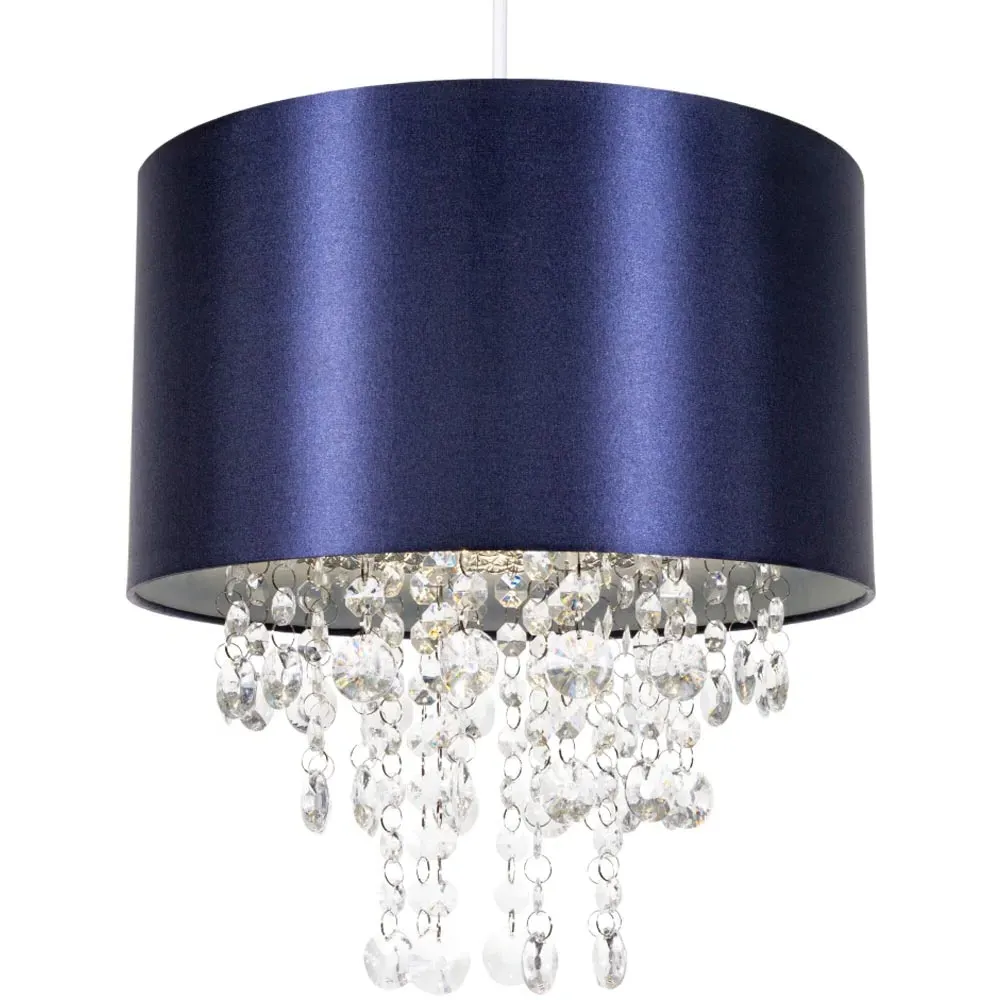 Satin Fabric Pendant Shade with Acrylic Droplets - Navy Blue