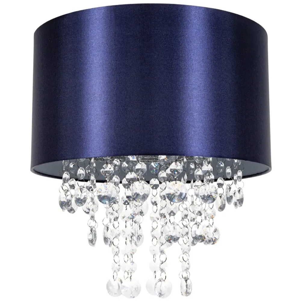 Satin Fabric Pendant Shade with Acrylic Droplets - Navy Blue