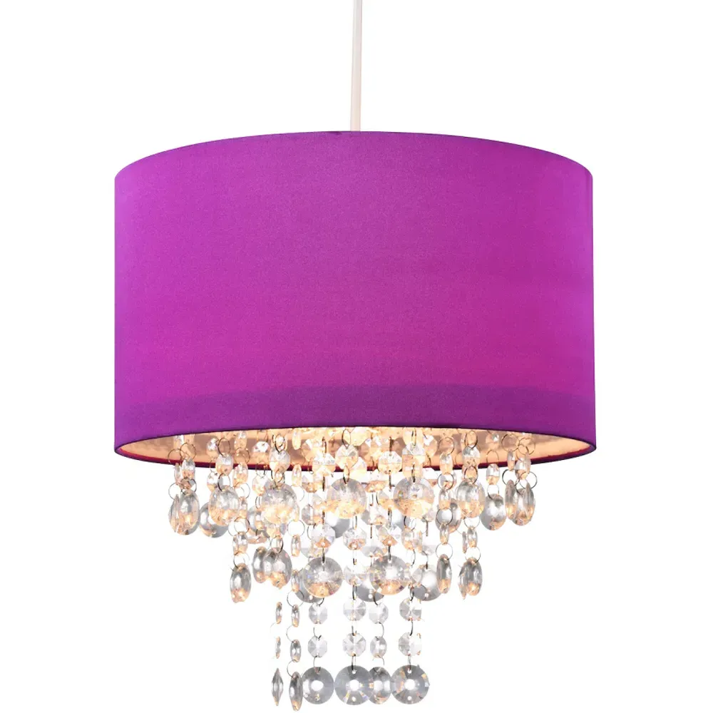 Satin Fabric Pendant Shade with Acrylic Droplets - Purple