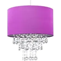 Satin Fabric Pendant Shade with Acrylic Droplets - Purple