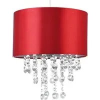 Satin Fabric Pendant Shade with Acrylic Droplets - Red